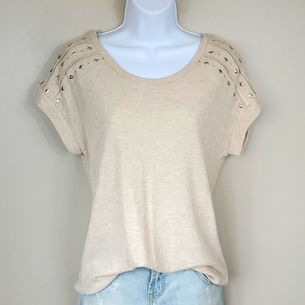 NAIF Cream Cap Sleeve Top With Silver and Gold Accents